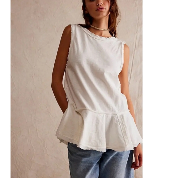 We The Free Tops - We The Free White Sleeveless Tiered Tank Top